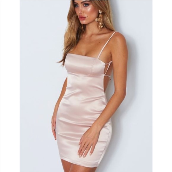 white silk bodycon dress